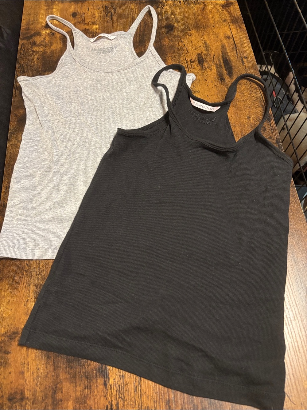 Victoria's Secret Black & Heather Gray Ribbed Tank Tops - 2 Pack